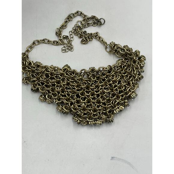 J. Crew Antique Gold Tone Prong Set Rhinestone Cluster Bib Statement Necklace - Picture 7 of 13